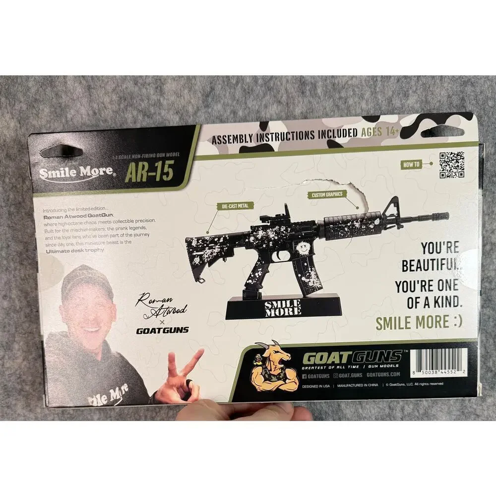 NEW Roman Atwood Smile More AR-15 Black Splatter Goat Gun Die Cast Model